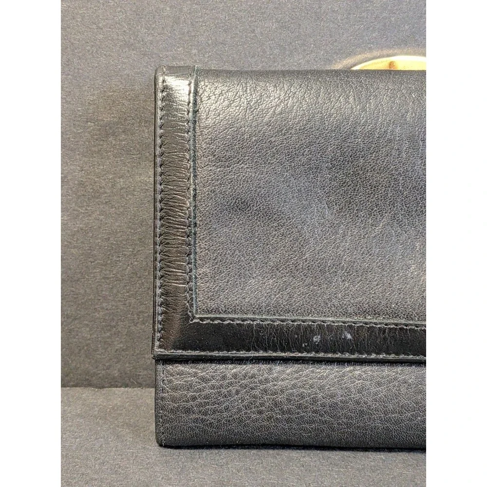 HCL Black Leather Kisslock Coin Pocket Credit Card Trifold Wallet - Vintage